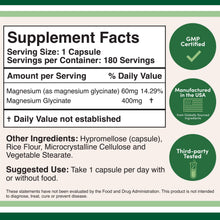 Load image into Gallery viewer, Magnesium Glycinate 400mg, 180 capsules
