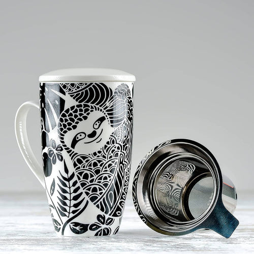 Sloth Tea Mug With Ceramic Lid + Infuser (16oz)