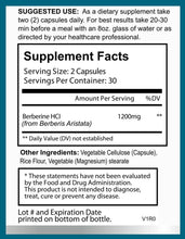 Load image into Gallery viewer, Berberine 1200mg capsules, 60 ct.