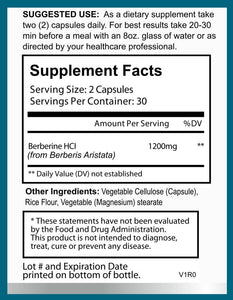 Berberine 1200mg capsules, 60 ct.