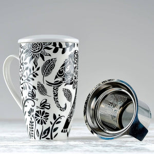 Elephant Tea Mug With Ceramic Lid + Infuser, 16oz