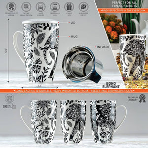 Elephant Tea Mug With Ceramic Lid + Infuser, 16oz