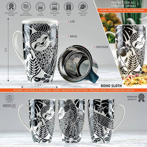 Sloth Tea Mug With Ceramic Lid + Infuser (16oz)