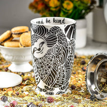Load image into Gallery viewer, Sloth Tea Mug With Ceramic Lid + Infuser (16oz)
