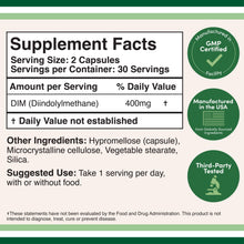 Load image into Gallery viewer, DIM (Diindolylmethane) 400mg Capsules, 60ct.