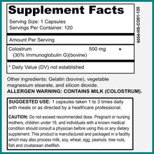 Load image into Gallery viewer, Bovine Colostrum Supplement 500mg - 30% IgG Immunoglobulin, 120 capsules