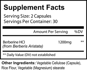 Berberine 1200mg capsules, 60 ct.