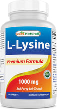 Load image into Gallery viewer, Best Naturals L-Lysine 1000 mg 180 Tablets